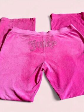Juicy Couture Hot Pink Velour Track Pants with Crystal Logo